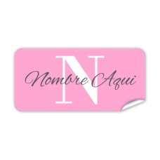 Etiqueta Rectangular Monograma Rosa