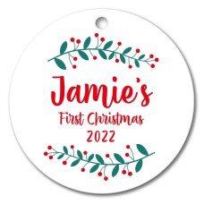 Holly First Christmas Round Porcelain Ornament