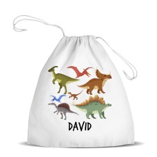 Dinosaur Design White Drawstring Bag