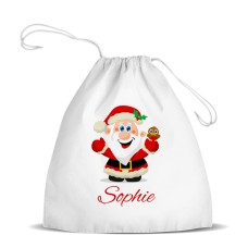 Jolly Santa White Drawstring Bag