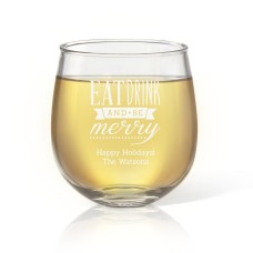 Be Merry Engraved Stemless Wine Glass