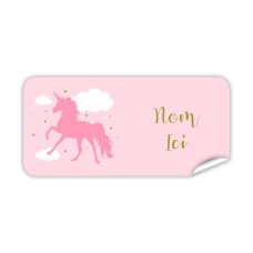 Étiquette Nominative Rectangulaire Licorne Rose
