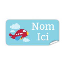 Étiquette Nominative Rectangulaire Avion Rouge