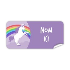 Étiquette Nominative Rectangulaire Licorne Violette